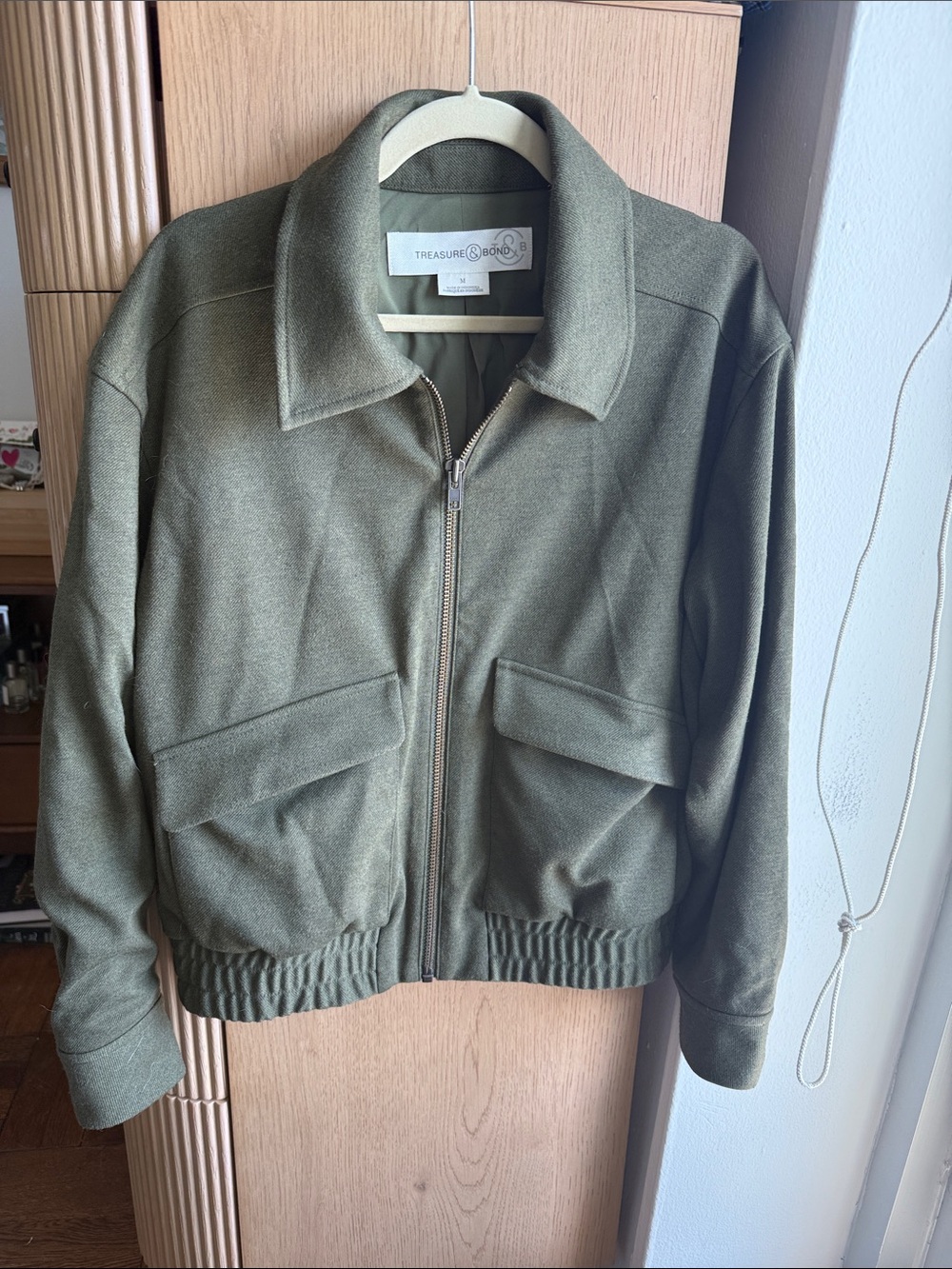 Treasure & Bond Olive Green Zip-Front Shirt Jacket